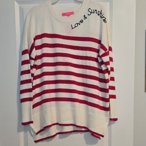 Lilly Pulitzer Red and White Striped Crew Neck Sweater